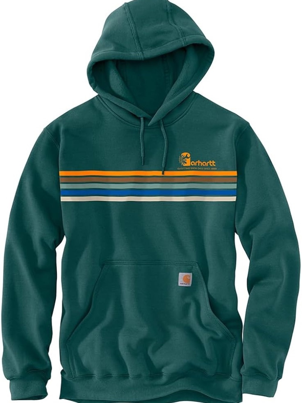 Carhartt Men’s Green Hooded Sweatshirt with Striped Chest xl